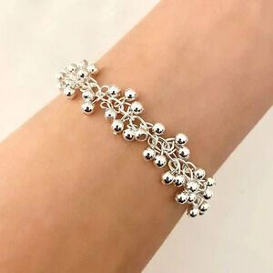 925 Sterling Silver Bead Bracelet 4 MM Ball Bracelet Dangle Bead Bracelet